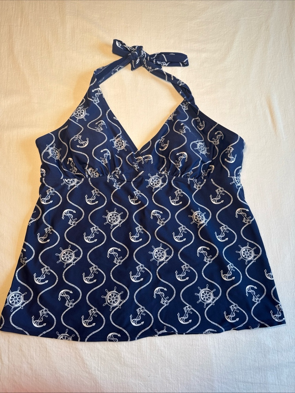Tropical Escape Tankini Swimsuit Top size 14 - Blue - Rope/Anchor Print